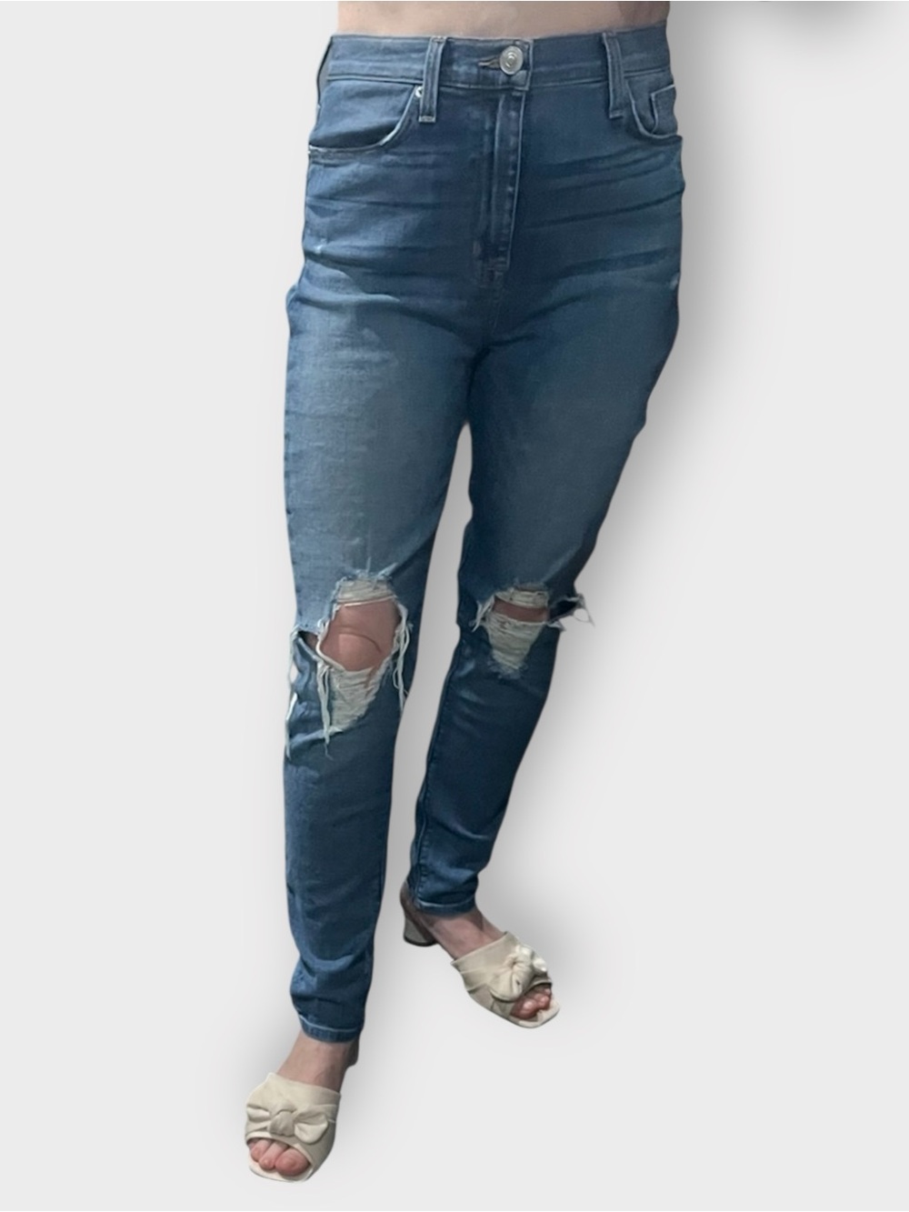 Hudson Distressed Barbara High Waist Super Skinny Ankle Jeans 31 petite friendly